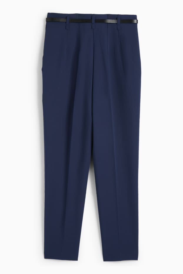 Femei - Pantaloni de stofă cu curea - talie înaltă - tapered fit - albastru închis