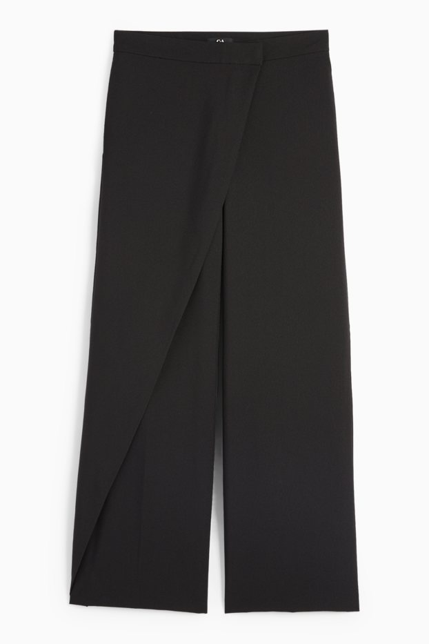Femei - Pantaloni de stofă - talie înaltă - wide leg - negru