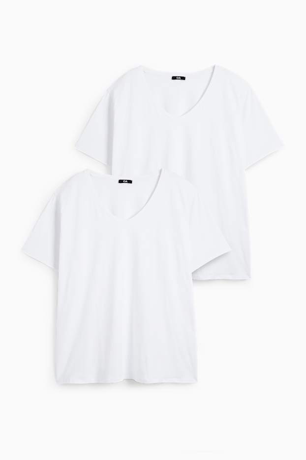 Femei - Multipack 2 buc. - tricou cu decolteu în V - LYCRA® - alb