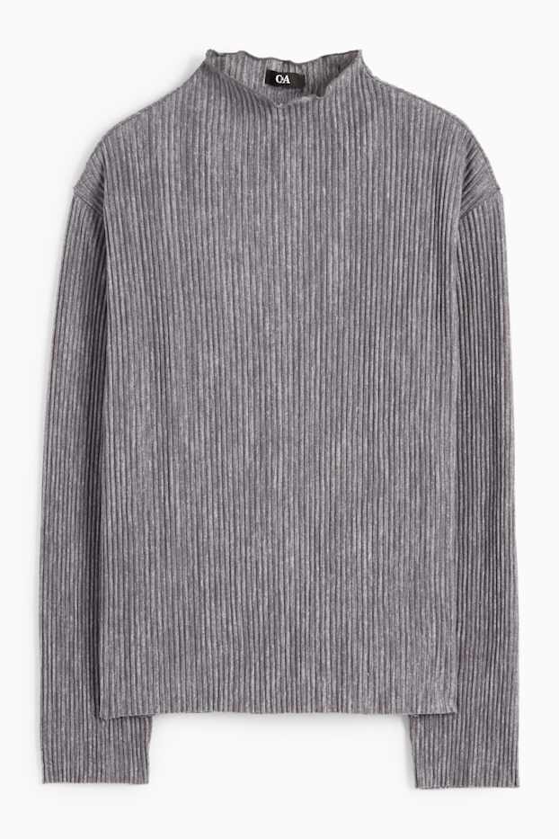 Damen - Langarmshirt - gerippt - dunkelgrau