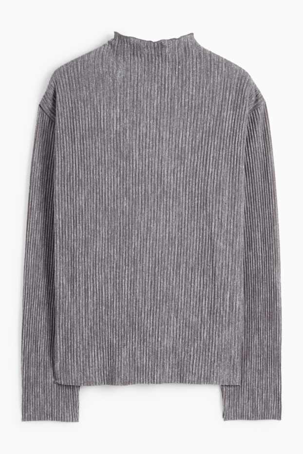 Damen - Langarmshirt - gerippt - dunkelgrau