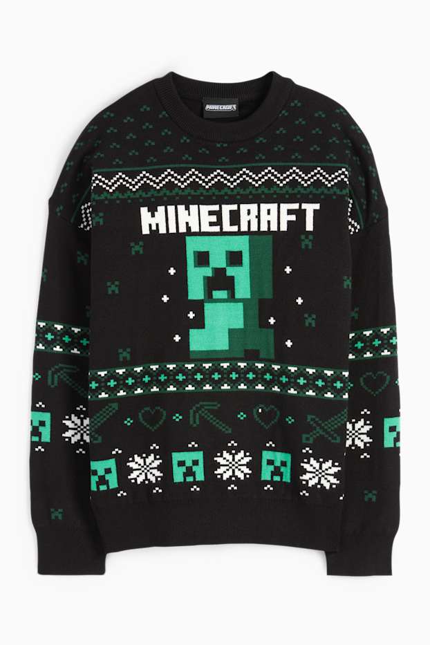 Copii - Băieți - Minecraft - pulover cu motive de Crăciun - negru