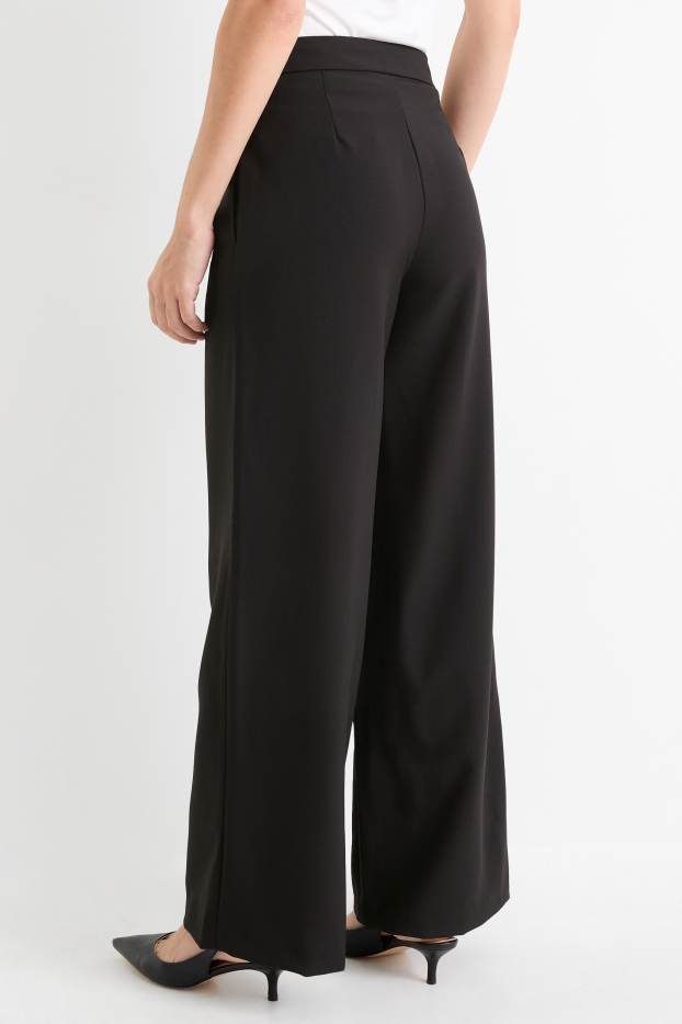 Femei - Pantaloni de stofă - talie înaltă - wide leg - negru