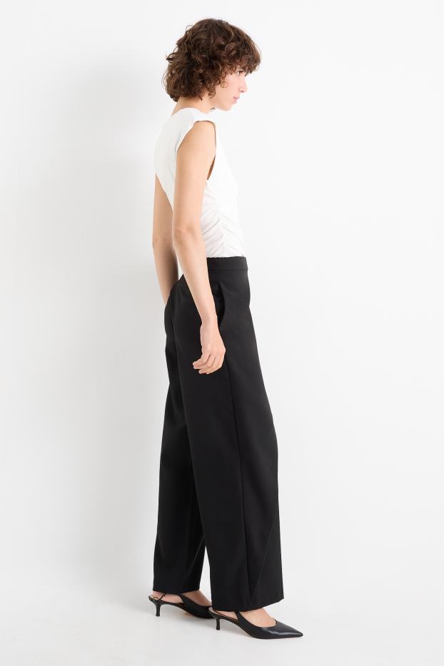 Femei - Pantaloni de stofă - talie înaltă - wide leg - negru