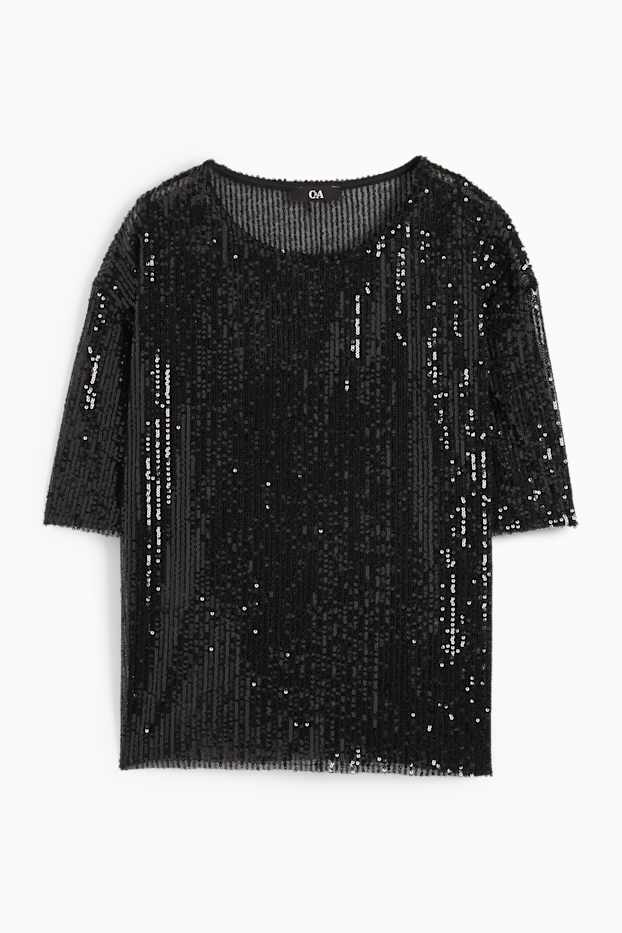 Femei - Tricou cu paiete - negru