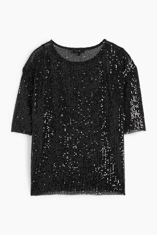 Femei - Tricou cu paiete - negru