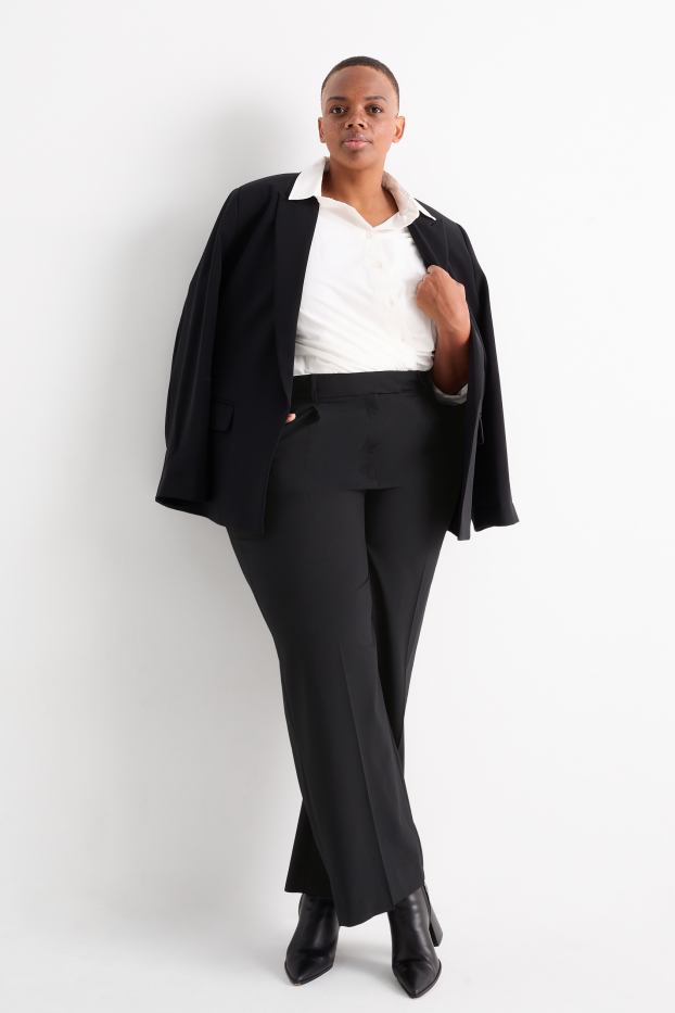 Femei - Pantaloni de stofă - talie înaltă - wide leg - negru