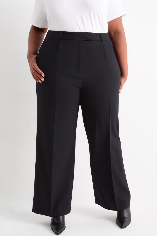 Femei - Pantaloni de stofă - talie înaltă - wide leg - negru