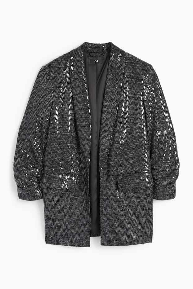 Femei - Blazer lung cu paiete - relaxed fit - negru