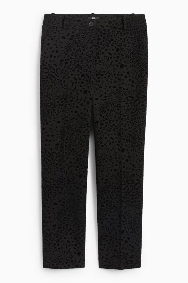 Femei - Pantaloni office - talie înaltă - regular fit - imprimeu de leopard - negru