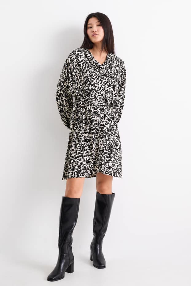 Damen - Viskose-Kleid - gemustert - schwarz / weiß