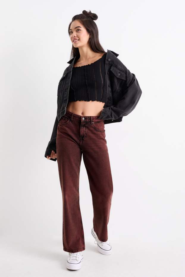 Femei - Baggy jeans - talie medie - bordo