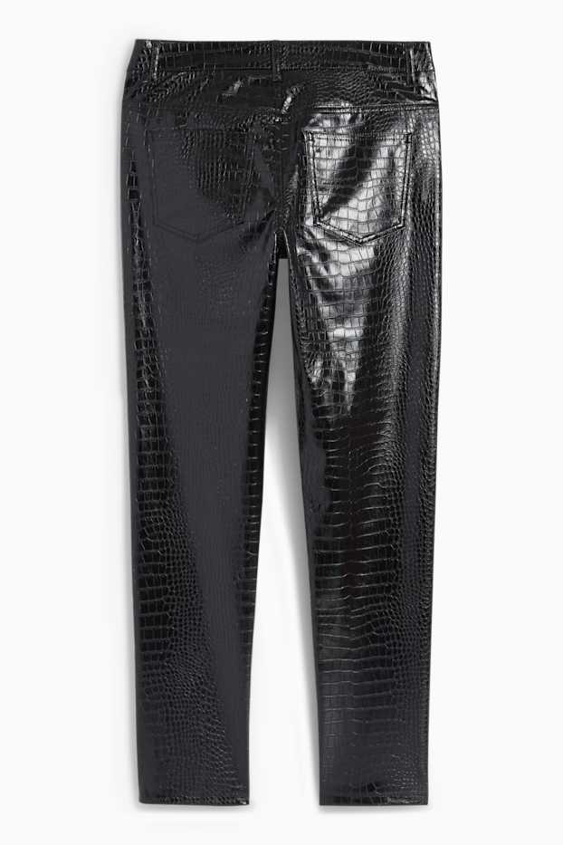 Femei - Pantaloni - talie medie - slim fit - imitație de piele - negru