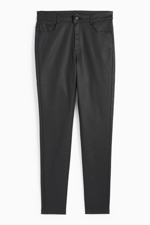 Femei - Pantaloni - talie înaltă - skinny fit - aspect lucios - negru