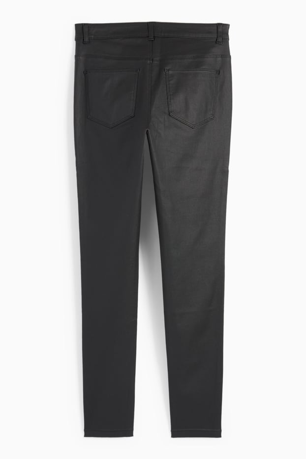 Femei - Pantaloni - talie înaltă - skinny fit - aspect lucios - negru