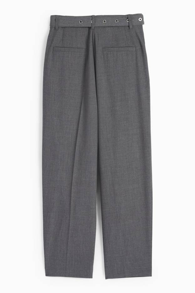 Femei - Pantaloni de stofă cu curea - talie înaltă - tapered fit - gri închis