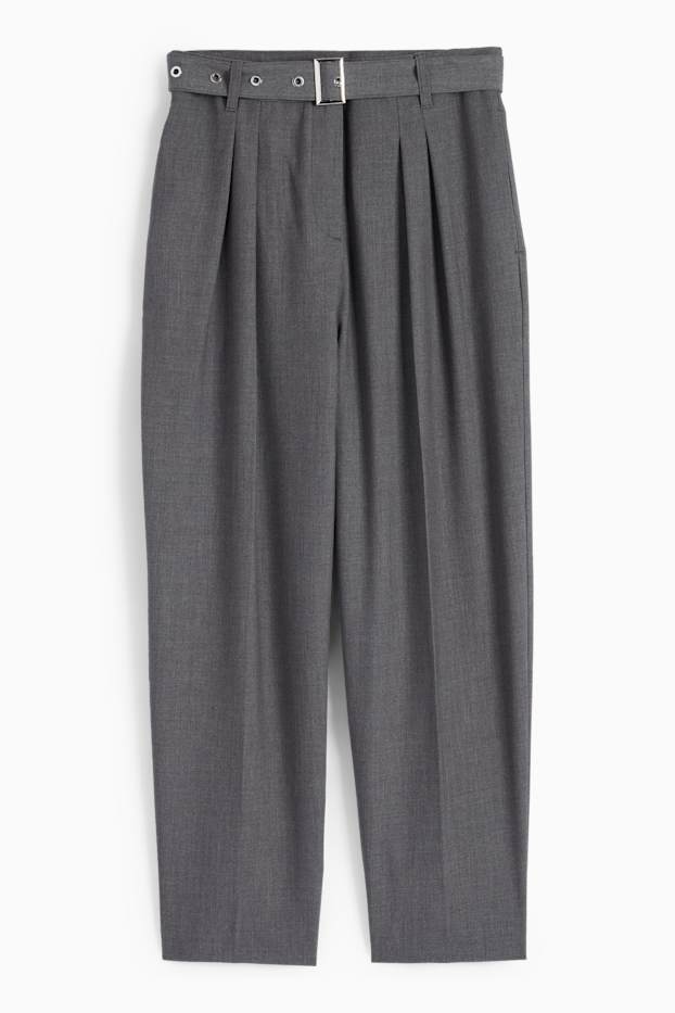 Femei - Pantaloni de stofă cu curea - talie înaltă - tapered fit - gri închis