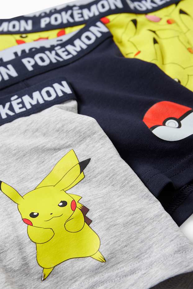 Copii - Băieți - Multipack 3er - Pokémon - Pikachu - boxeri - gri