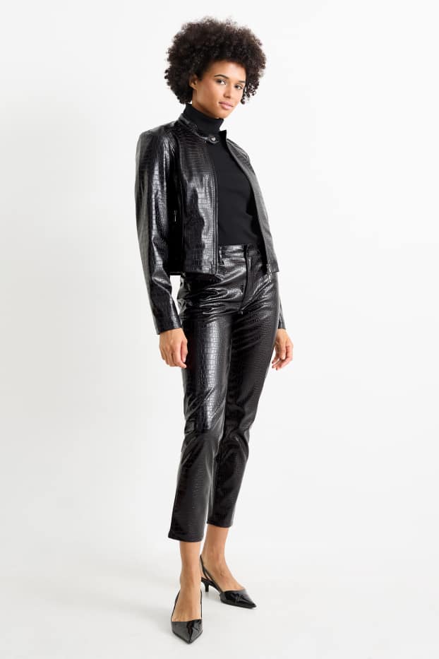 Femei - Pantaloni - talie medie - slim fit - imitație de piele - negru