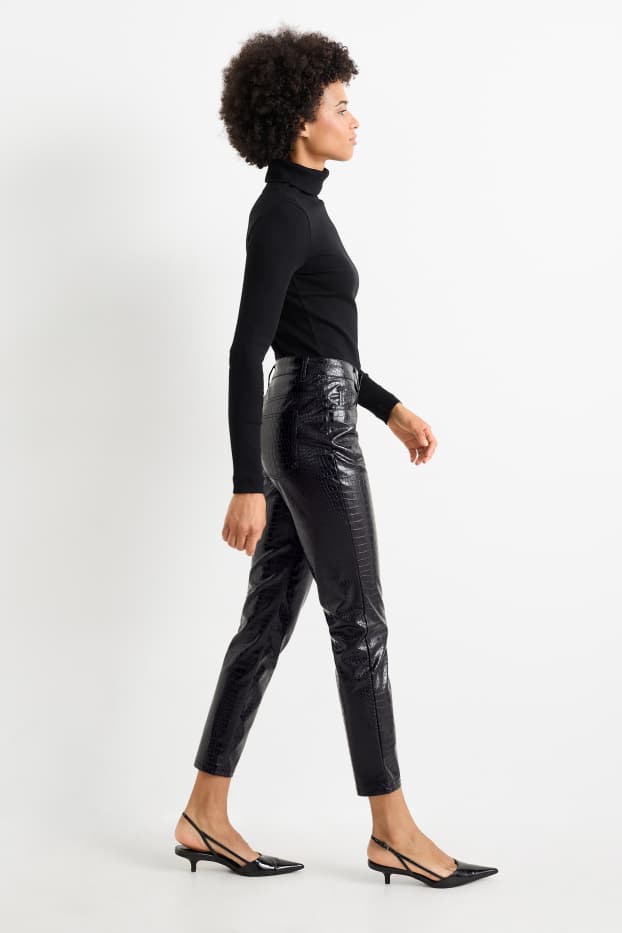 Femei - Pantaloni - talie medie - slim fit - imitație de piele - negru