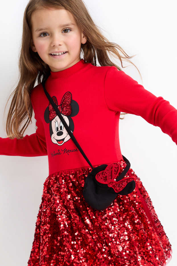 Kinderen: meisjes - Minnie Mouse - set - jurk en tas - 2-delig - donkerrood