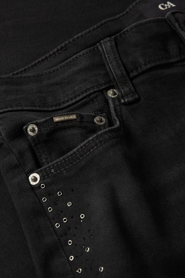 Femei - Bootcut jeans cu ștrasuri - talie medie - denim-gri închis