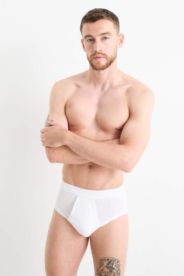 Men - Multipack of 5 - briefs with fly - skinny rib - white