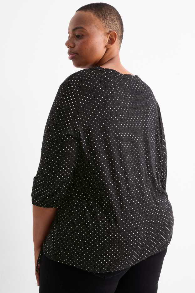 Femei - Tricou cu mânecă lungă - cu buline - negru