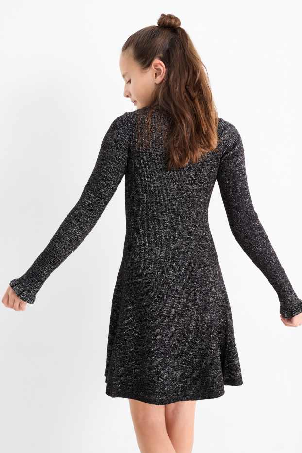 Copii - Fete - Rochie tricotată - aspect lucios - negru
