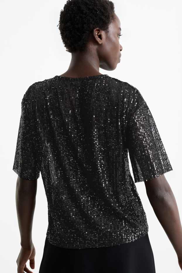 Femei - Tricou cu paiete - negru