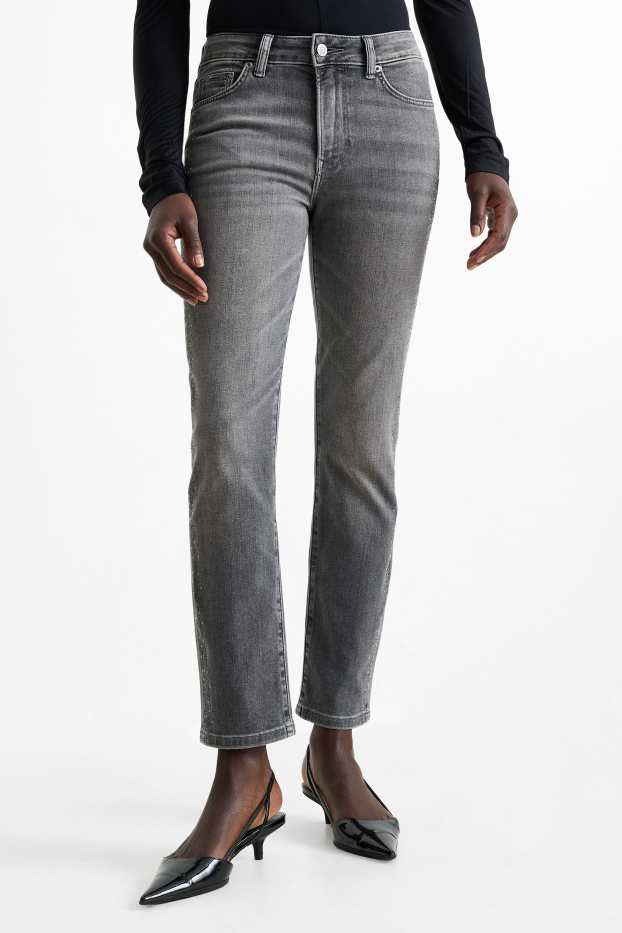Femei - Slim jeans cu ștrasuri - talie medie - gri