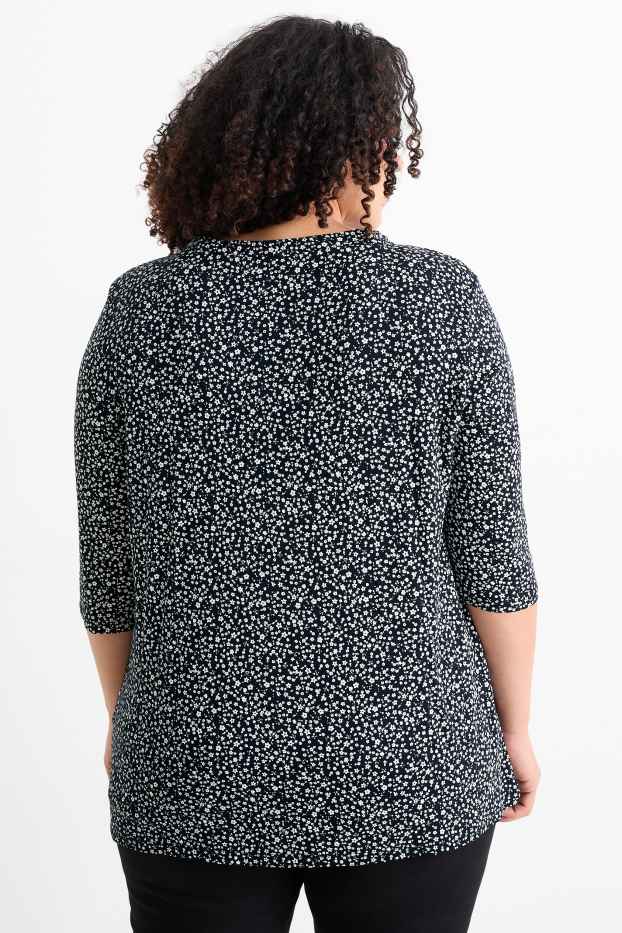 Femei - Tricou cu mânecă lungă - cu flori - negru