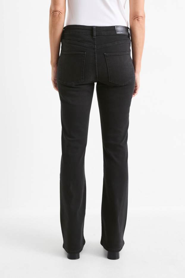 Femei - Bootcut jeans cu ștrasuri - talie medie - denim-gri închis