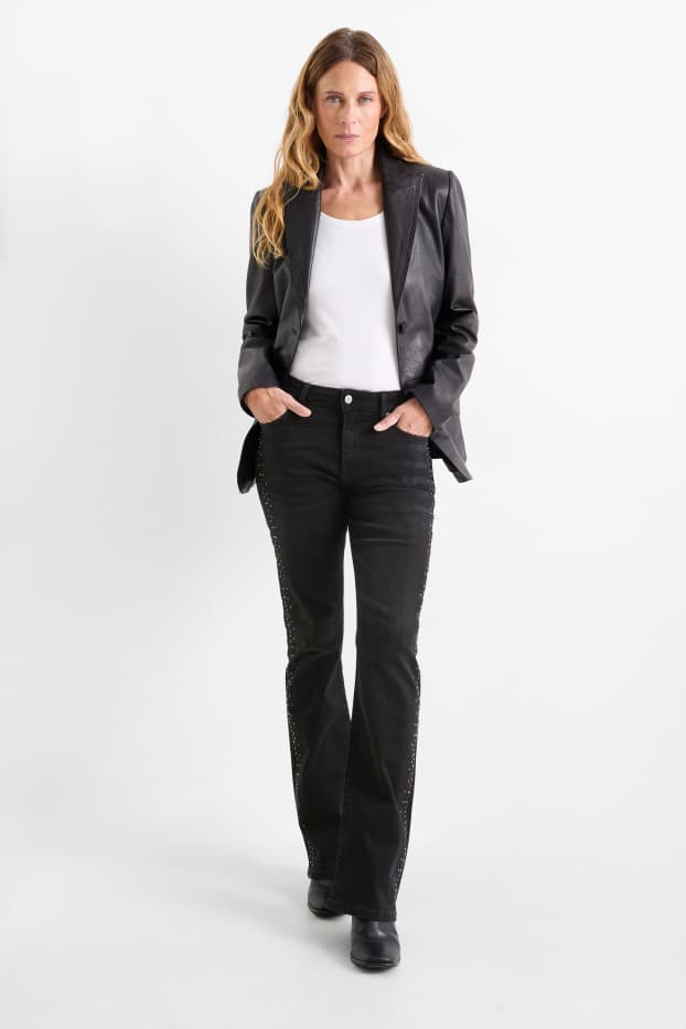 Femei - Bootcut jeans cu ștrasuri - talie medie - denim-gri închis