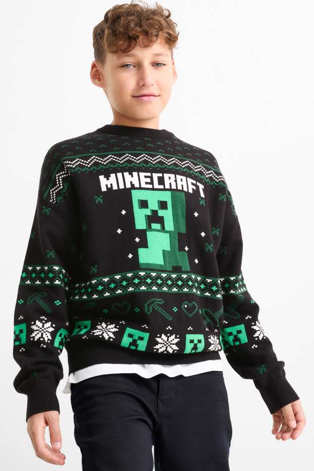Copii - Băieți - Minecraft - pulover cu motive de Crăciun - negru