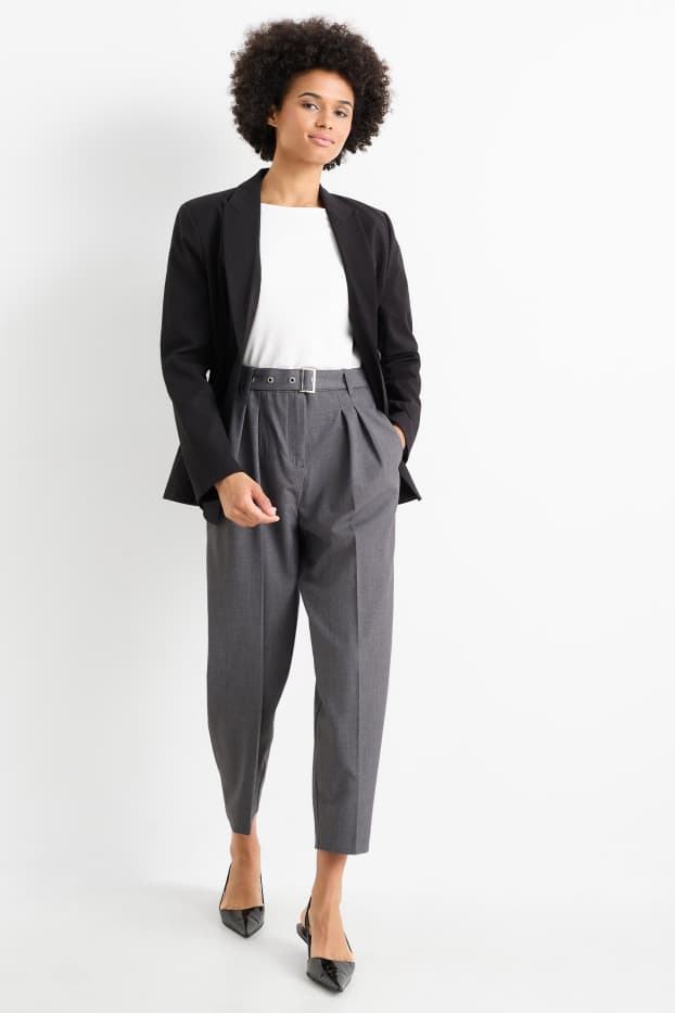 Femei - Pantaloni de stofă cu curea - talie înaltă - tapered fit - gri închis