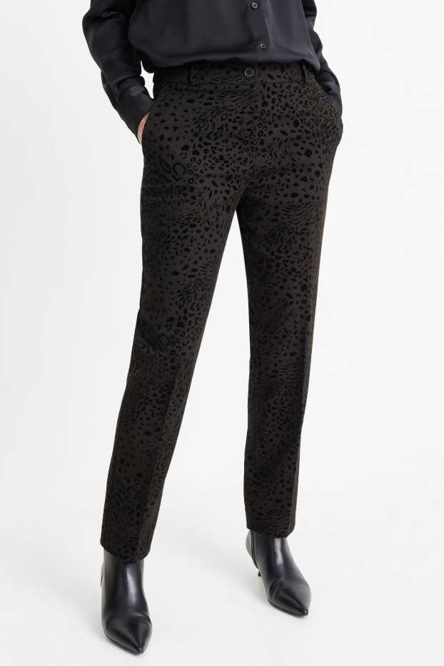 Femei - Pantaloni office - talie înaltă - regular fit - imprimeu de leopard - negru