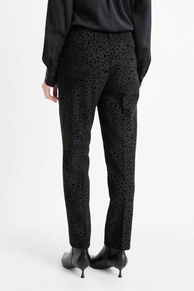 Femei - Pantaloni office - talie înaltă - regular fit - imprimeu de leopard - negru