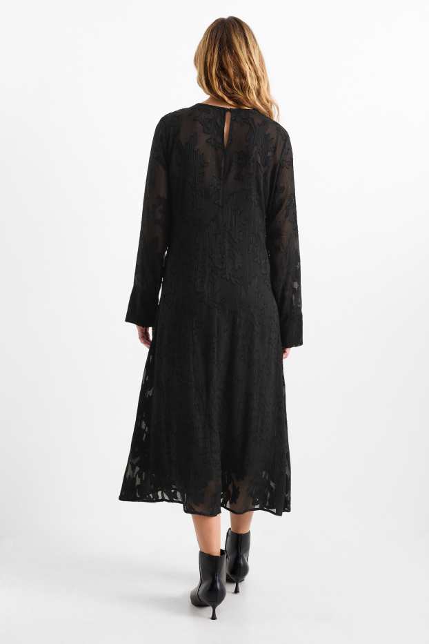 Femei - Rochie din șifon - cu flori - negru