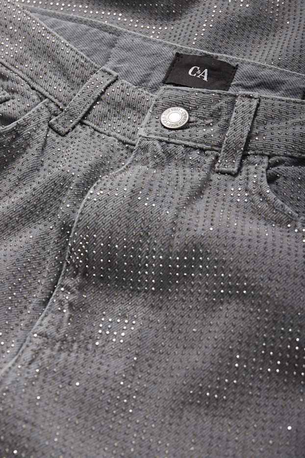 Femei - Loose fit jeans cu ștrasuri - talie înaltă - gri