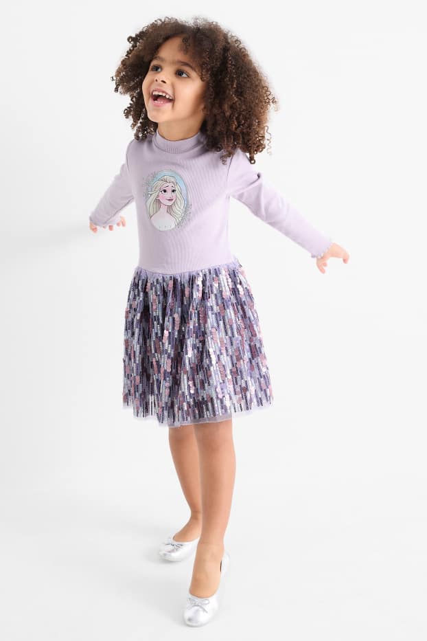 Kinderen: meisjes - Frozen - jurk - glanseffect - lichtpaars