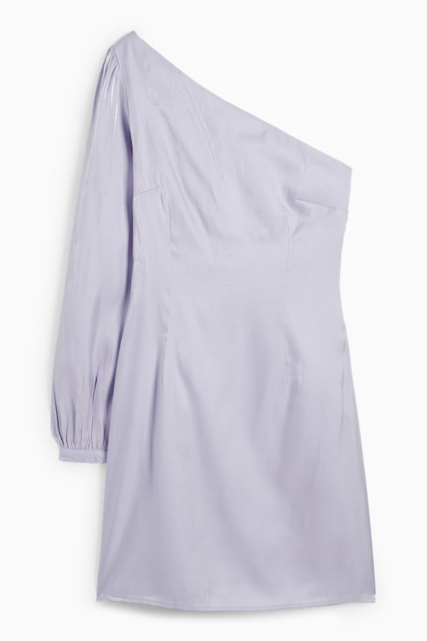 Femei - Rochie cu un umăr gol - aspect lucios - violet deschis