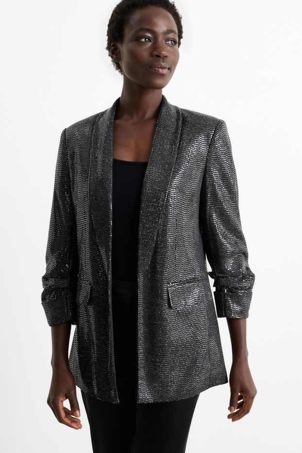 Femei - Blazer lung cu paiete - relaxed fit - negru