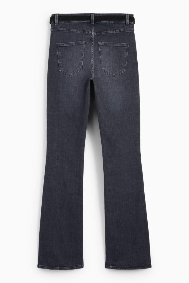 Femei - Bootcut jeans cu curea - talie medie - denim-gri închis
