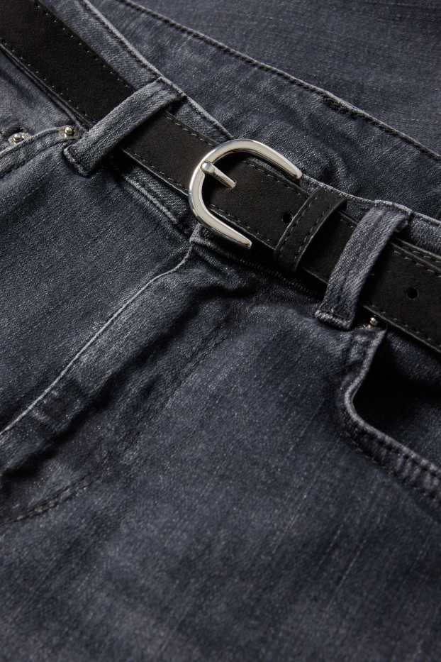Femei - Bootcut jeans cu curea - talie medie - denim-gri închis