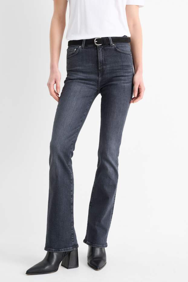 Femei - Bootcut jeans cu curea - talie medie - denim-gri închis
