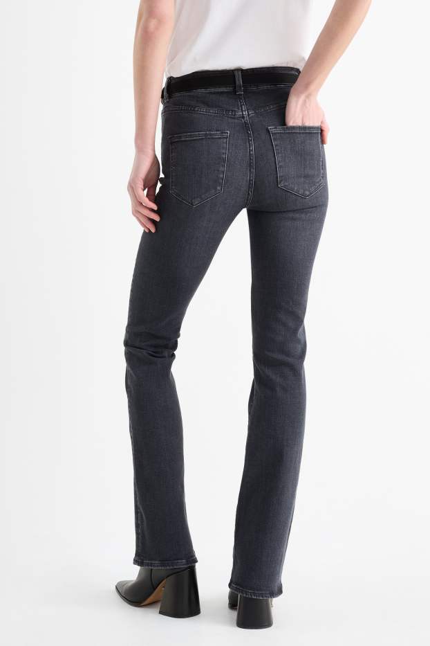 Femei - Bootcut jeans cu curea - talie medie - denim-gri închis