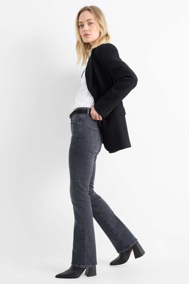 Femei - Bootcut jeans cu curea - talie medie - denim-gri închis