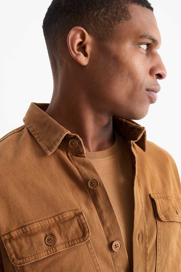 Men - Shirt - regular fit - kent collar - brown