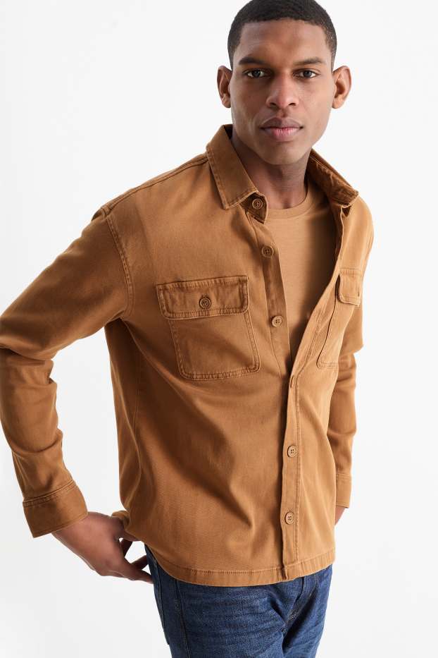 Men - Shirt - regular fit - kent collar - brown